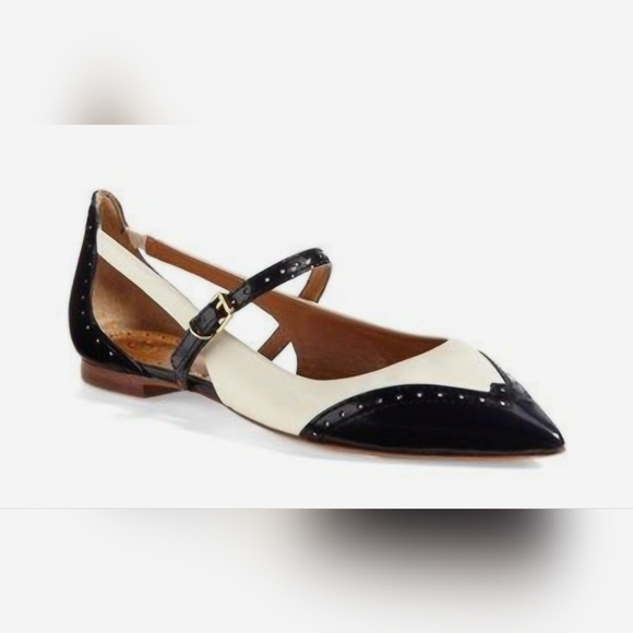 Tory Burch Bernadette Pointed-Toe Flats Black & Ivory Size 5.5 - Picture 2 of 11